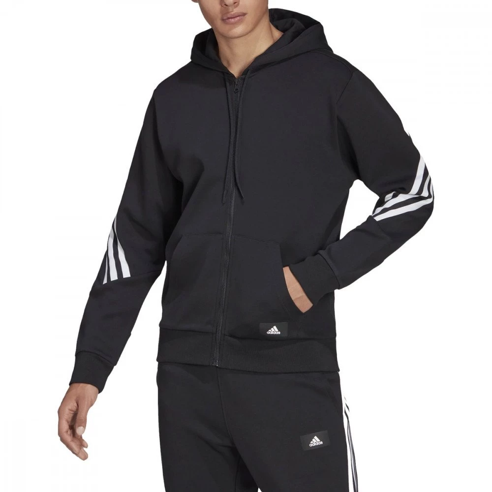 ADIDAS FELPA ZIP E CAPPUCCIO 3 STRIPES Nero 4 ADIDAS FELPA ZIP E CAPPUCCIO 3 STRIPES Nero - immagine 2