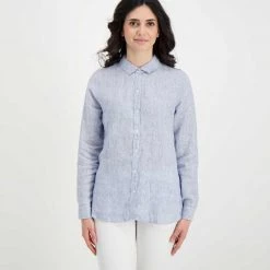 BARBOUR CAMICIA IN LINO MARINE DONNA Bianco, Blu -Offerta Economica Novità barbour lsh1315 camicia in lino marine donna casual donna 044618801 ny73 3