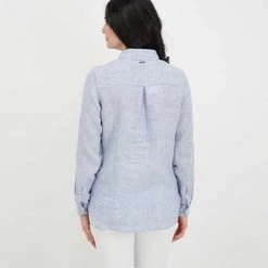 BARBOUR CAMICIA IN LINO MARINE DONNA Bianco, Blu -Offerta Economica Novità barbour lsh1315 camicia in lino marine donna casual donna 044618801 ny73 4
