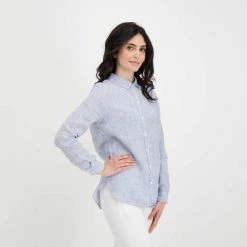 BARBOUR CAMICIA IN LINO MARINE DONNA Bianco, Blu -Offerta Economica Novità barbour lsh1315 camicia in lino marine donna casual donna 044618801 ny73 5