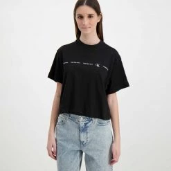 CALVIN KLEIN JEANS T-SHIRT CROP REPEAT LOGO DONNA Nero -Offerta Economica Novità calvin klein jeans j20j217709 t shirt crop repeat logo donna casual donna 044968801 beh 3