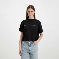 CALVIN KLEIN JEANS T-SHIRT CROP REPEAT LOGO DONNA Nero -Offerta Economica Novità calvin klein jeans j20j217709 t shirt crop repeat logo donna casual donna 044968801 beh 5