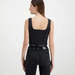 CALVIN KLEIN JEANS TOP IN DENIM DONNA Nero -Offerta Economica Novità calvin klein jeans j20j217819 top in denim donna casual donna 044969801 1by 4