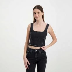 CALVIN KLEIN JEANS TOP IN DENIM DONNA Nero -Offerta Economica Novità calvin klein jeans j20j217819 top in denim donna casual donna 044969801 1by 5