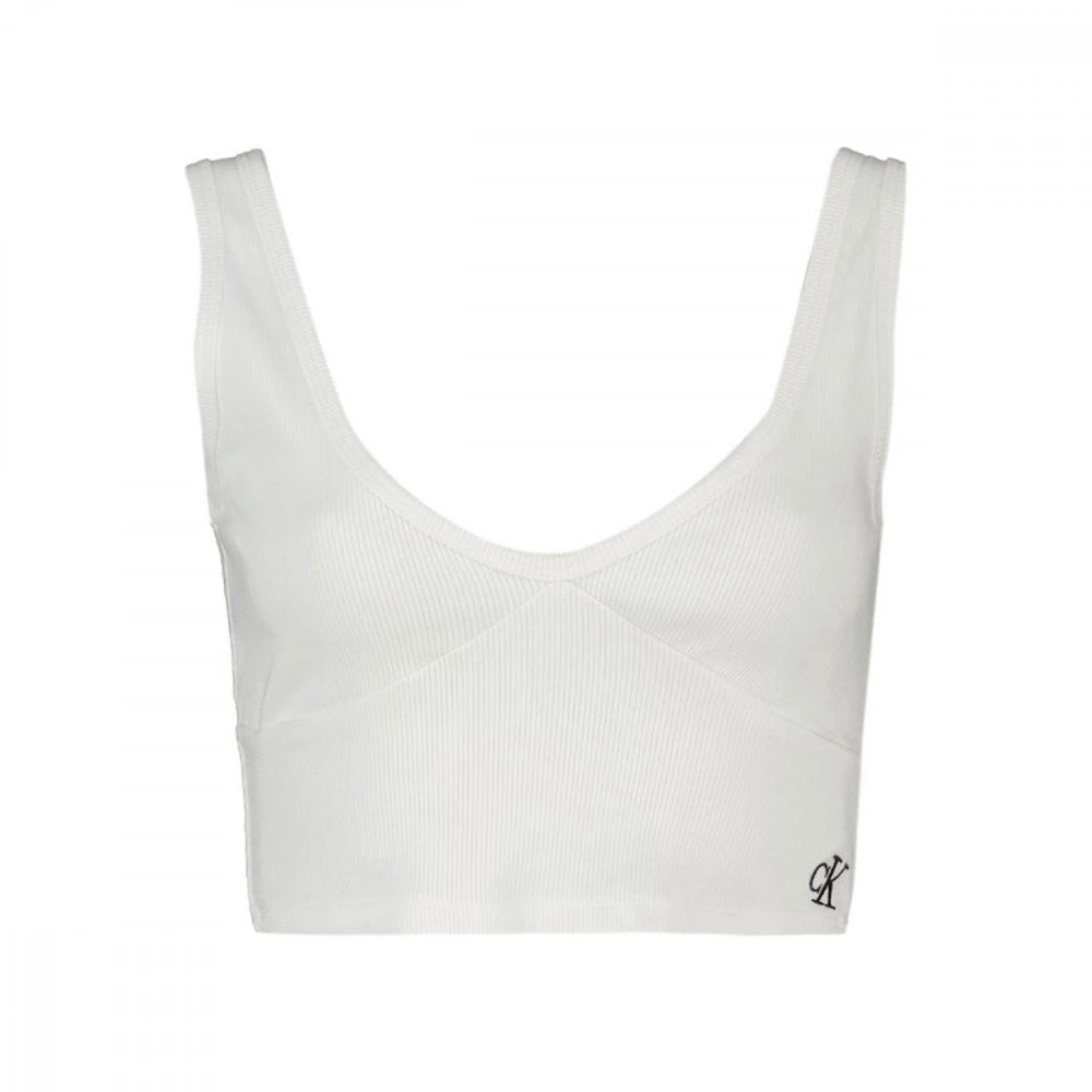 CALVIN KLEIN JEANS TOP RIB CROP DONNA Bianco 3 CALVIN KLEIN JEANS TOP RIB CROP DONNA Bianco