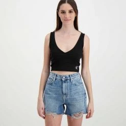 CALVIN KLEIN JEANS TOP RIB CROP DONNA Nero -Offerta Economica Novità calvin klein jeans j20j218334 top rib crop donna casual donna 044971701 beh 3