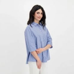 EMME MARELLA CAMICIA COZZA DONNA Bianco, Blu -Offerta Economica Novità emme marella cozza camicia cozza donna casual donna 044638001 007 5