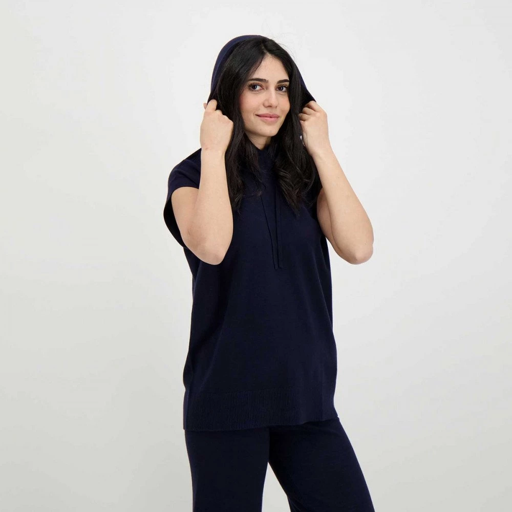 EMME MARELLA GILET OVER IN MAGLIA CON CAPPUCCIO DAVY DONNA Blu 7 EMME MARELLA GILET OVER IN MAGLIA CON CAPPUCCIO DAVY DONNA Blu - immagine 5