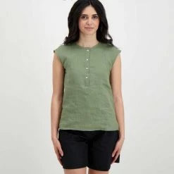 EMME MARELLA CAMICIA SMANICATA LINO COTONE DIRITTO DONNA Verde -Offerta Economica Novità emme marella diritto camicia smanicata lino cotone diritto donna casual donna 044638801 007 3