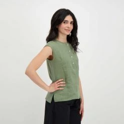 EMME MARELLA CAMICIA SMANICATA LINO COTONE DIRITTO DONNA Verde -Offerta Economica Novità emme marella diritto camicia smanicata lino cotone diritto donna casual donna 044638801 007 5
