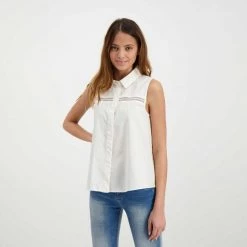 EMME MARELLA CAMICIA SMANICATA TRAFORATA FUOCO DONNA Bianco -Offerta Economica Novità emme marella fuoco camicia smanicata traforata fuoco donna casual donna 044639801 001 5