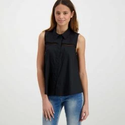 EMME MARELLA CAMICIA SMANICATA TRAFORATA FUOCO DONNA Nero -Offerta Economica Novità emme marella fuoco camicia smanicata traforata fuoco donna casual donna 044639901 018 3