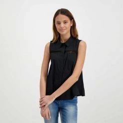 EMME MARELLA CAMICIA SMANICATA TRAFORATA FUOCO DONNA Nero -Offerta Economica Novità emme marella fuoco camicia smanicata traforata fuoco donna casual donna 044639901 018 5