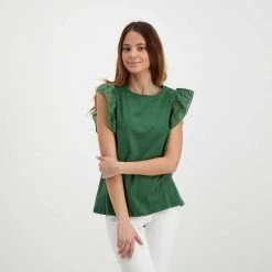 EMME MARELLA T-SHIRT CON ROUCHES SANGALLO ROYAL DONNA Verde -Offerta Economica Novità emme marella royal t shirt con rouches sangallo royal donna casual donna 044645401 002 5