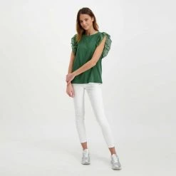 EMME MARELLA T-SHIRT CON ROUCHES SANGALLO ROYAL DONNA Verde -Offerta Economica Novità emme marella royal t shirt con rouches sangallo royal donna casual donna 044645401 002 6