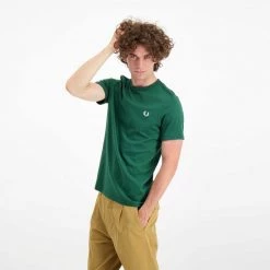 FRED PERRY T-SHIRT BASIC RINGER Verde 10 FRED PERRY T-SHIRT BASIC RINGER Verde -Offerta Economica Novità fred perry m3519 t shirt basic ringer casual uomo 042673401 406 4