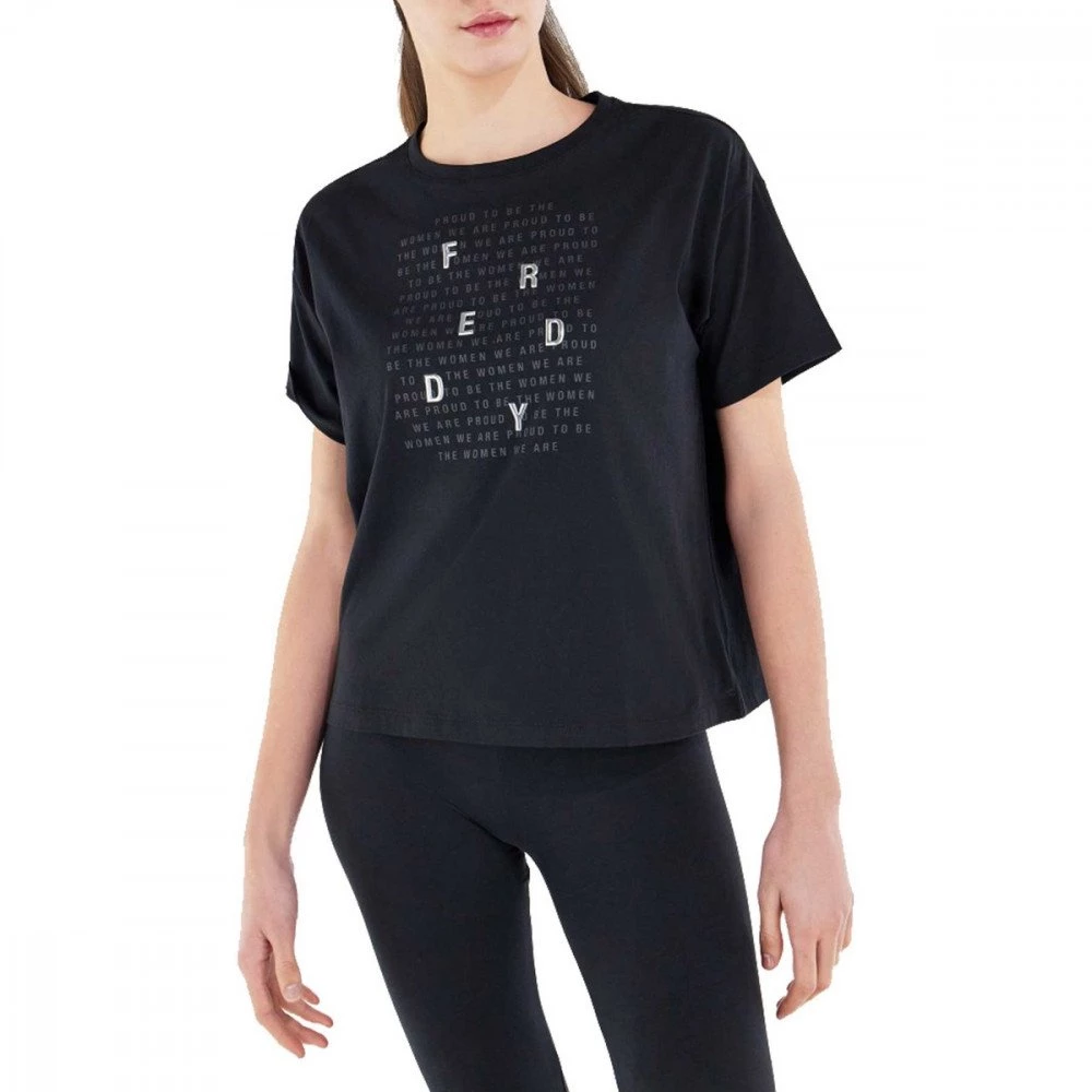 FREDDY T-SHIRT BASIC COTTON SCRITTE DONNA Nero 4 FREDDY T-SHIRT BASIC COTTON SCRITTE DONNA Nero - immagine 2