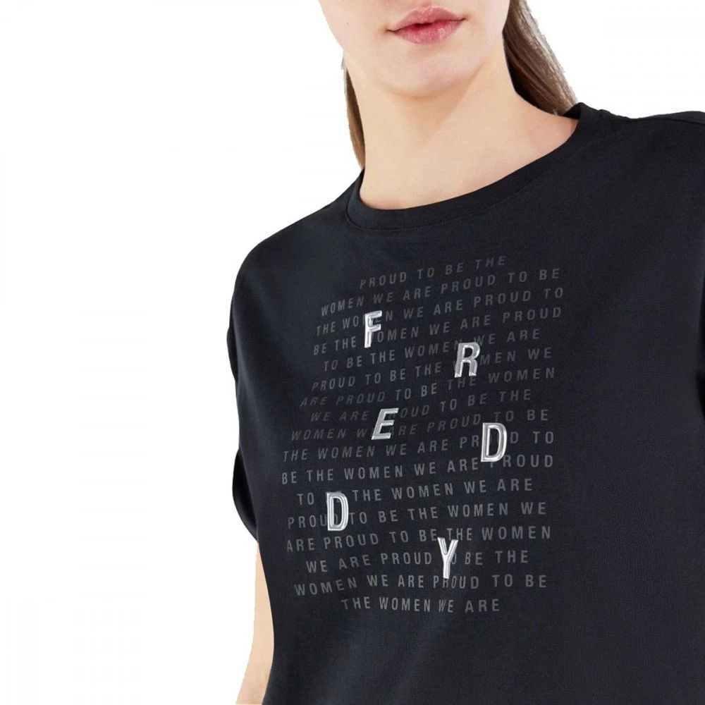 FREDDY T-SHIRT BASIC COTTON SCRITTE DONNA Nero 6 FREDDY T-SHIRT BASIC COTTON SCRITTE DONNA Nero - immagine 4