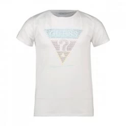 GUESS T-SHIRT LOGO STRASS BAMBINA Bianco