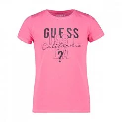 GUESS T-SHIRT LOGO GLITTER BAMBINA Fucsia