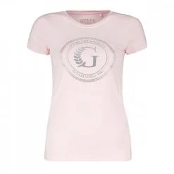 GUESS T-SHIRT STRETCH NEW LOGO CERCHIO DONNA Rosa