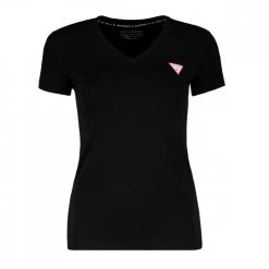 GUESS T-SHIRT SCOLLO V MINI LOGO DONNA Nero