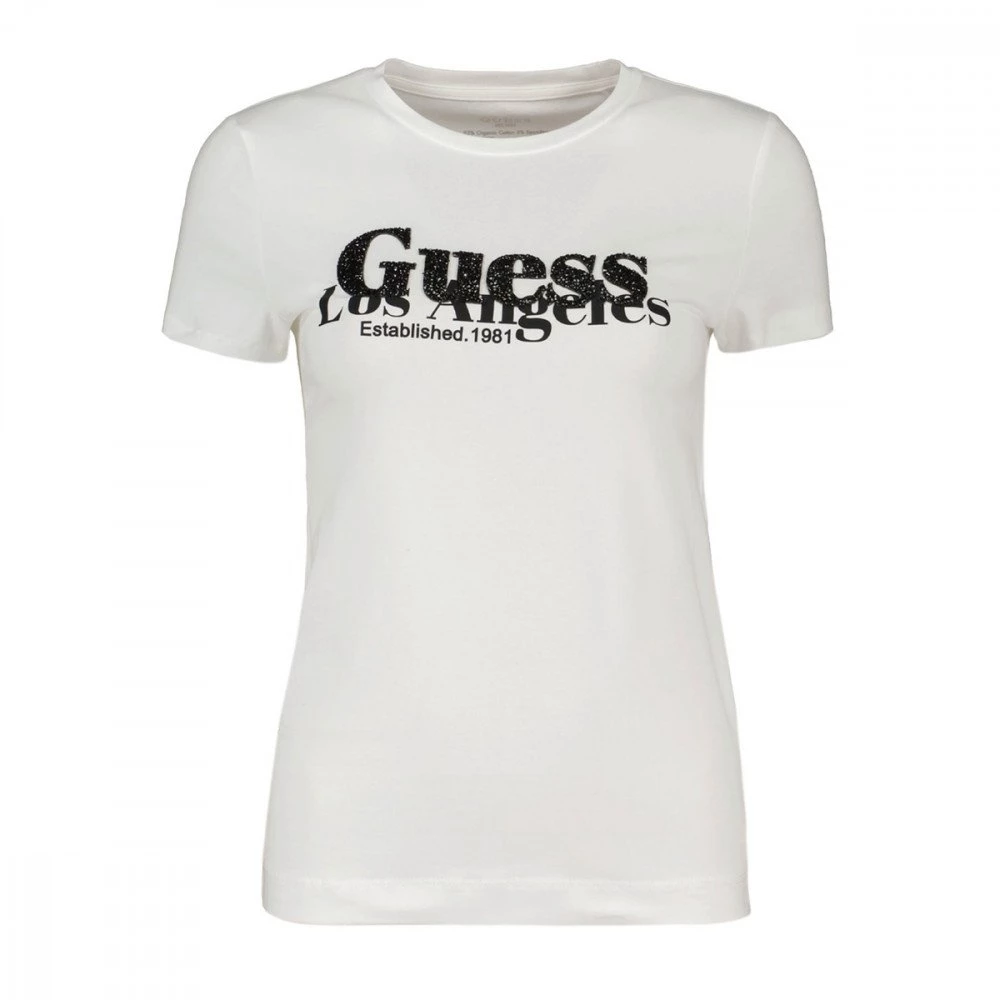 GUESS T-SHIRT STRETCH APPLICAZIONI STRASS DONNA Bianco 3 GUESS T-SHIRT STRETCH APPLICAZIONI STRASS DONNA Bianco