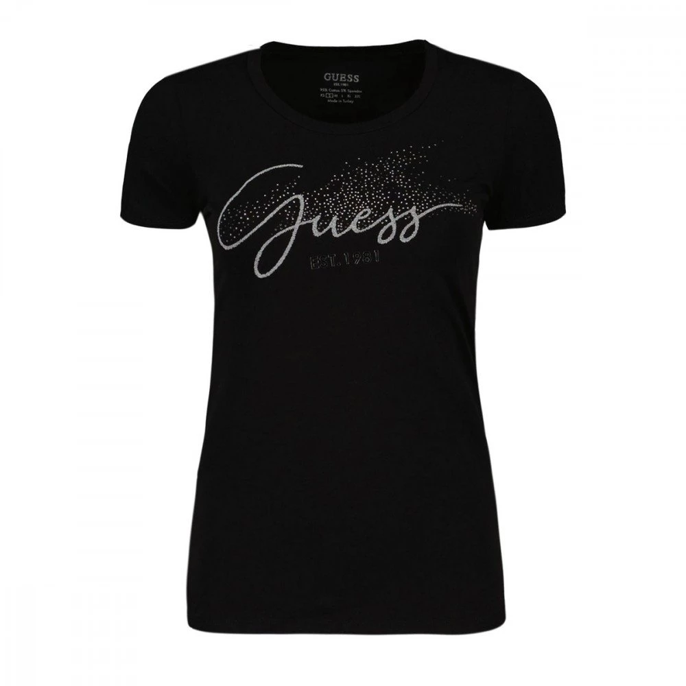 GUESS T-SHIRT LOGO STRASS DONNA Nero 3 GUESS T-SHIRT LOGO STRASS DONNA Nero