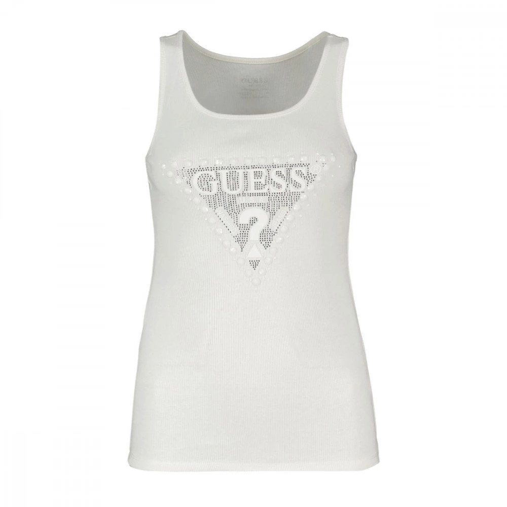 GUESS CANOTTA LOGO STRASS DONNA Bianco 3 GUESS CANOTTA LOGO STRASS DONNA Bianco