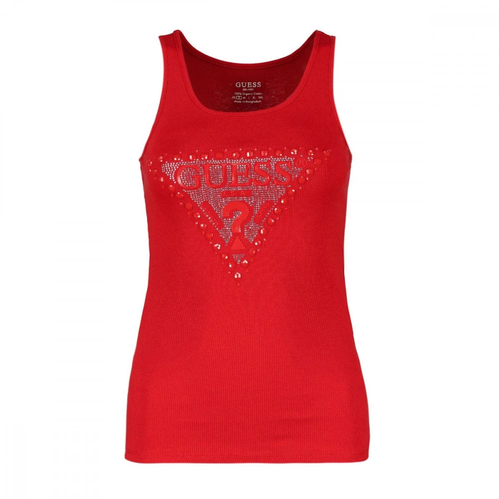 GUESS CANOTTA LOGO STRASS DONNA Rosso 3 GUESS CANOTTA LOGO STRASS DONNA Rosso