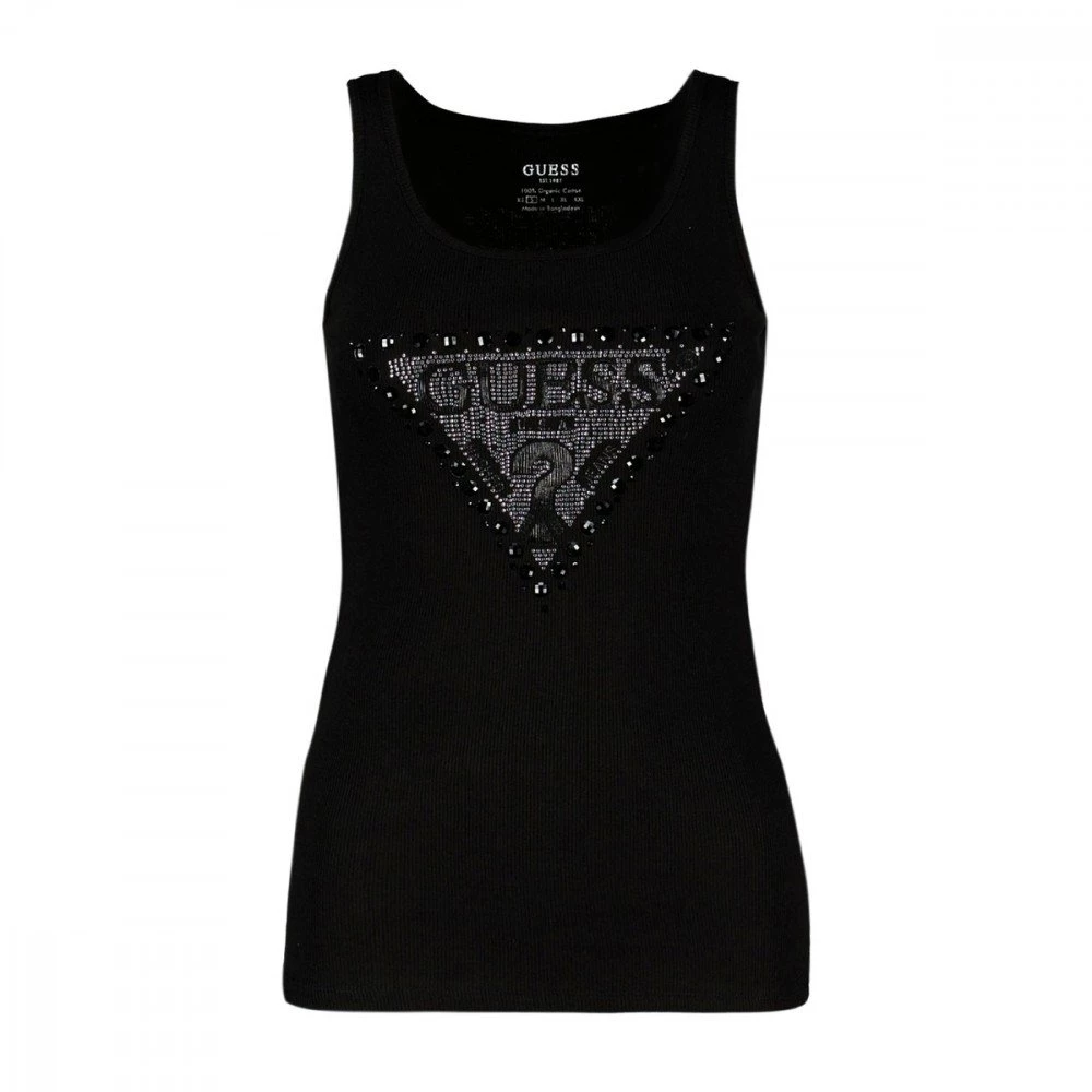GUESS CANOTTA LOGO STRASS DONNA Nero 3 GUESS CANOTTA LOGO STRASS DONNA Nero