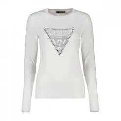 GUESS MAGLIONE GIROCOLLO LOGO DONNA Bianco