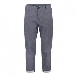 MOLO ELEVEN PANTALONI CHINO CARROT COTONE E LINO Blu