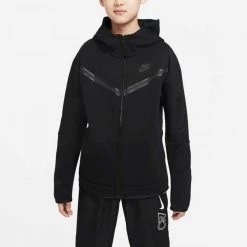 NIKE FELPA FULL ZIP CON CAPPUCCIO TECH FLEECE BAMBINO Nero -Offerta Economica Novità nike cu9223 felpa full zip con cappuccio tech fleece bambino abbigliamento bambino 040977501 010 3