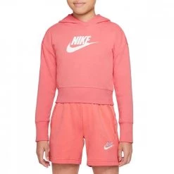 NIKE FELPA CROP CON CAPPUCCIO CLUB BAMBINA Rosa