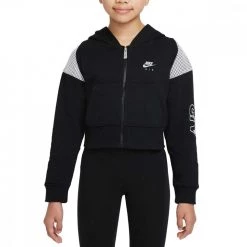 NIKE FELPA FULL ZIP CON CAPPUCCIO AIR BAMBINA Nero