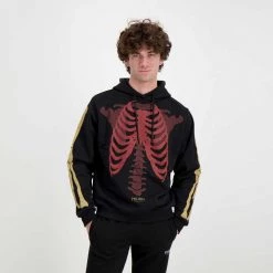 PHOBIA FELPA CON CAPPUCCIO SCHELETRO Nero -Offerta Economica Novità phobia ph 2bskered felpa con cappuccio scheletro street style uomo 044746001 red 5