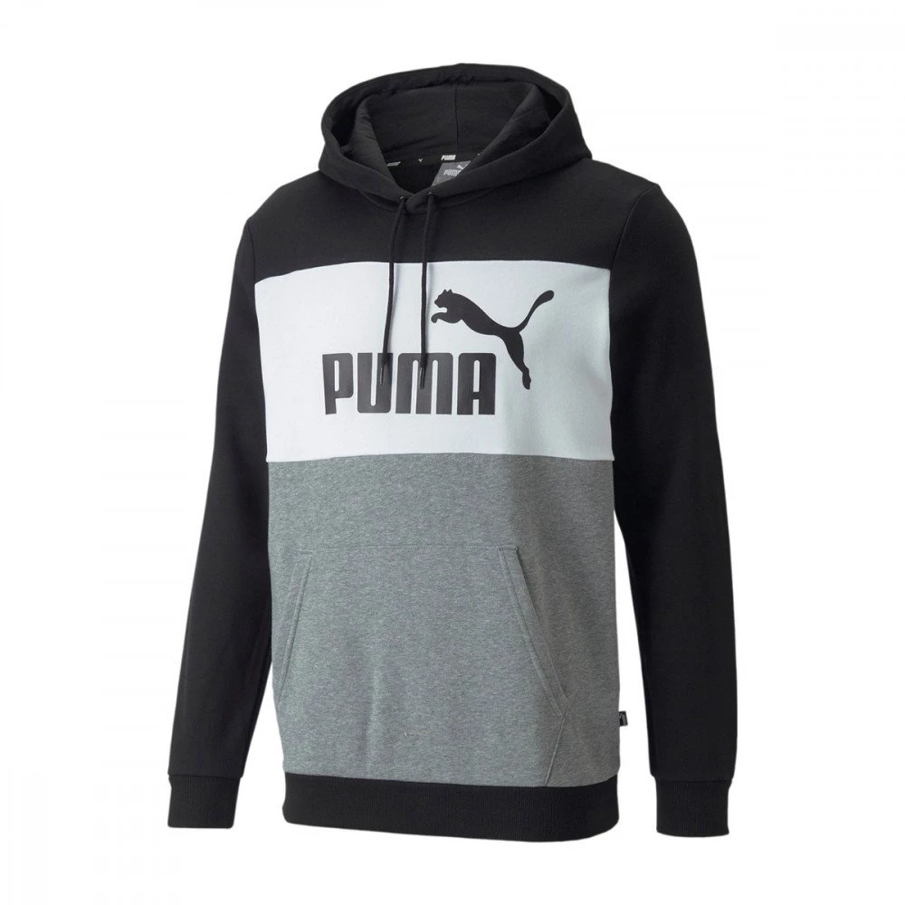 PUMA FELPA CON CAPPUCCIO ESSENTIAL COLORBLOCK Grigio, Nero