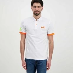 SUN 68 POLO MACRO LOGO FLUO Bianco -Offerta Economica Novità sun 68 a32120 polo macro logo fluo casual uomo 044816901 01 3