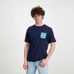 SUN 68 T-SHIRT TASCHINO A RIGHE Blu -Offerta Economica Novità sun 68 t32102 t shirt taschino a righe casual uomo 044863601 07 4