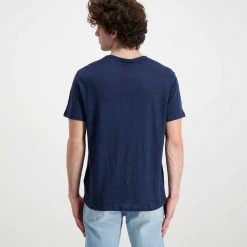 SUN 68 T-SHIRT IN LINO Blu -Offerta Economica Novità sun 68 t32136 t shirt in lino casual uomo 044820601 07 3