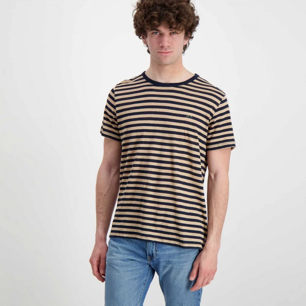 SUN 68 T-SHIRT IN LINO A RIGHE Beige, Blu 4 SUN 68 T-SHIRT IN LINO A RIGHE Beige, Blu - immagine 2