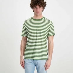 SUN 68 T-SHIRT IN LINO A RIGHE Bianco, Verde -Offerta Economica Novità sun 68 t32137 t shirt in lino a righe casual uomo 044821101 1907 2