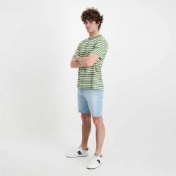 SUN 68 T-SHIRT IN LINO A RIGHE Bianco, Verde -Offerta Economica Novità sun 68 t32137 t shirt in lino a righe casual uomo 044821101 1907 5