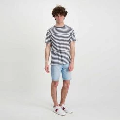 SUN 68 T-SHIRT IN LINO A RIGHE Bianco, Grigio -Offerta Economica Novità sun 68 t32137 t shirt in lino a righe casual uomo 044821201 9918 5