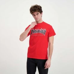 THRASHER T-SHIRT FLAME -Offerta Economica Novità thrasher 311019 t shirt flame street style uomo 044800601 red 4