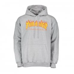 THRASHER FELPA CON CAPPUCCIO FLAME LOGO Grigio