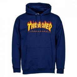 THRASHER FELPA CON CAPPUCCIO FLAME LOGO Blu