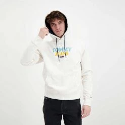 TOMMY JEANS FELPA CON CAPPUCCIO ENTRY Bianco -Offerta Economica Novità tommy jeans dm0dm12941 felpa con cappuccio entry casual uomo 045111301 ybh 5