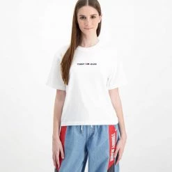 TOMMY JEANS T-SHIRT CON LOGO RICAMATO DONNA Bianco -Offerta Economica Novità tommy jeans dw0dw10057 t shirt con logo ricamato donna casual donna 042580401 ybr 2